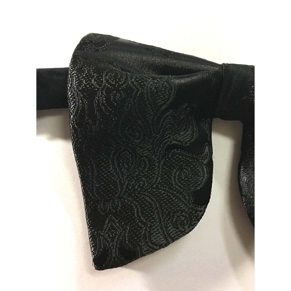 Handmade Oversized Black Brocade Bow tie Vintage style 70`s Wedding Prom